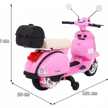 Vespa Električni Skuter Za Djecu Roza + Pomoćni Kotači + Audio + Eko Koža + Eva + Spori Start Motor Na Akumulator 2