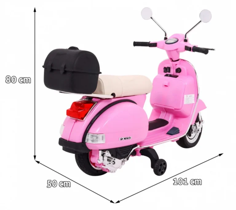 Vespa Električni Skuter Za Djecu Roza + Pomoćni Kotači + Audio + Eko Koža + Eva + Spori Start Motor Na Akumulator 2