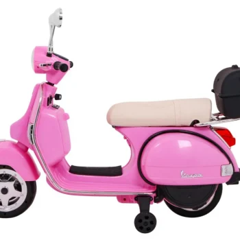 Vespa Električni Skuter Za Djecu Roza + Pomoćni Kotači + Audio + Eko Koža + Eva + Spori Start Motor Na Akumulator 4