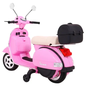 Vespa Električni Skuter Za Djecu Roza + Pomoćni Kotači + Audio + Eko Koža + Eva + Spori Start Motor Na Akumulator 5