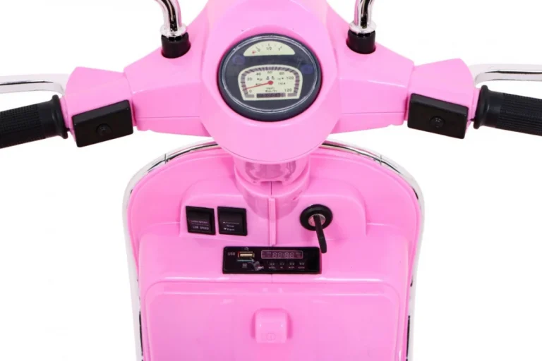 Vespa Električni Skuter Za Djecu Roza + Pomoćni Kotači + Audio + Eko Koža + Eva + Spori Start Motor Na Akumulator 7