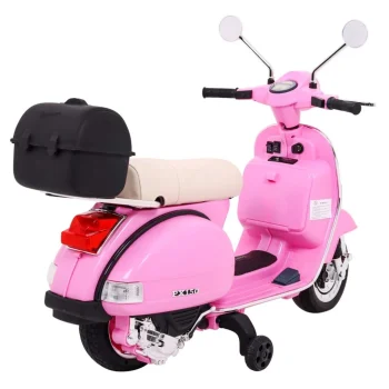 Vespa Električni Skuter Za Djecu Roza + Pomoćni Kotači + Audio + Eko Koža + Eva + Spori Start Motor Na Akumulator 9