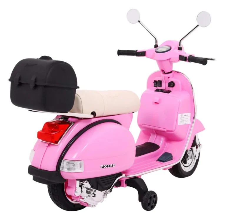 Vespa Električni Skuter Za Djecu Roza + Pomoćni Kotači + Audio + Eko Koža + Eva + Spori Start Motor Na Akumulator 9