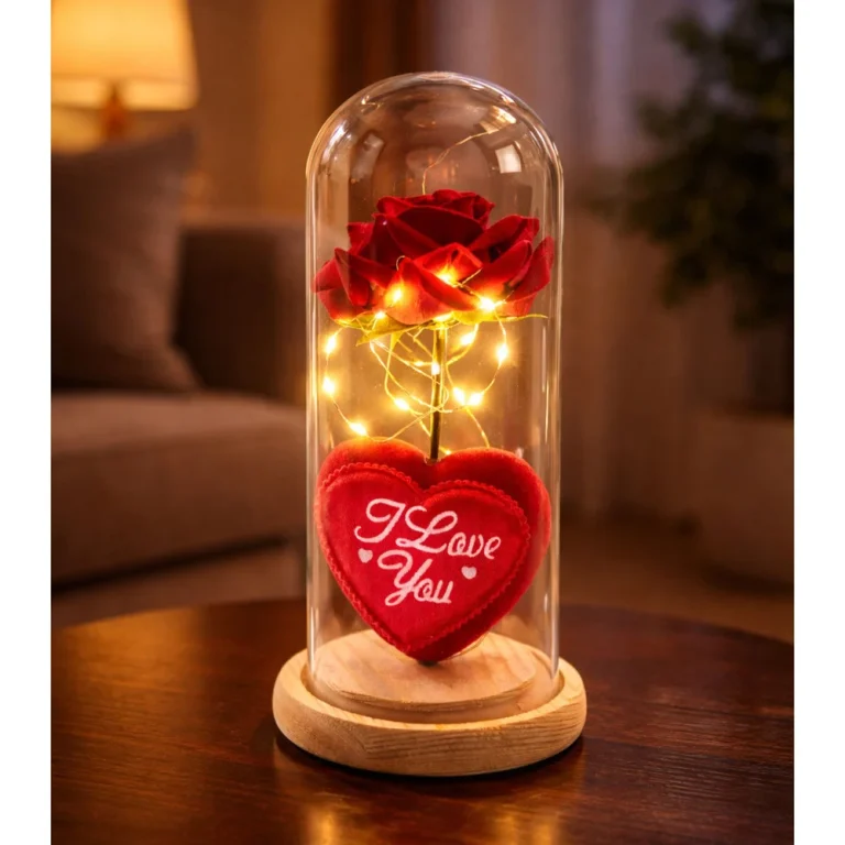 Vječna Ruža U Kupoli S Led Rasvjetom Crvena Sa Srcem 18,5 × 8 Cm 6