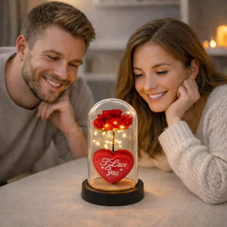 Vječna Ruža U Kupoli S Led Rasvjetom Crvena Sa Srcem 18,5 × 8 Cm 8