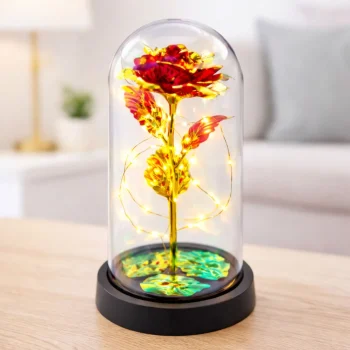 Vječna Ruža U Staklenoj Kupoli S Led Rasvjetom Crvena 21 × 11 Cm 3