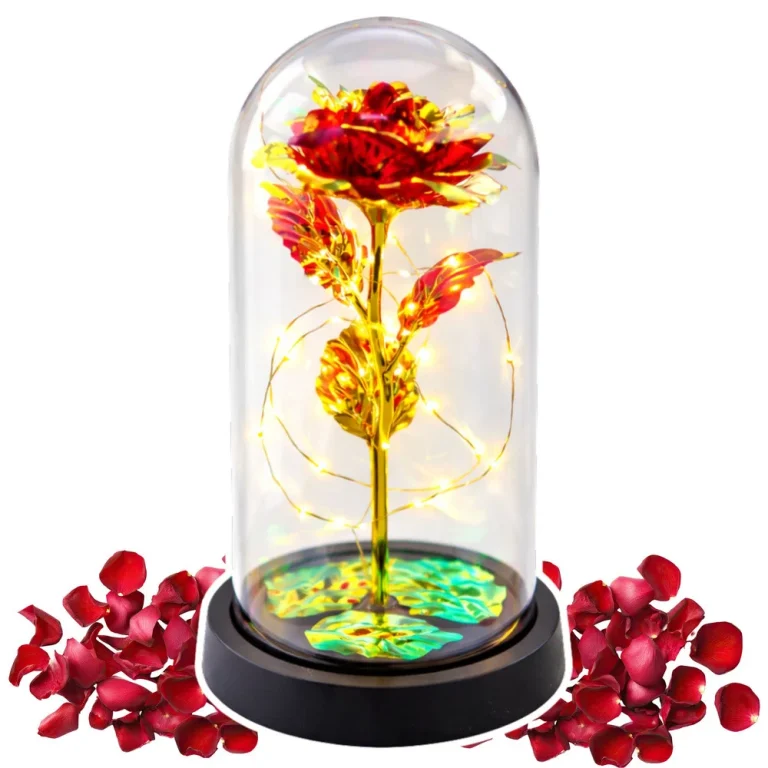 Vječna Ruža U Staklenoj Kupoli S Led Rasvjetom Crvena 21 × 11 Cm 7
