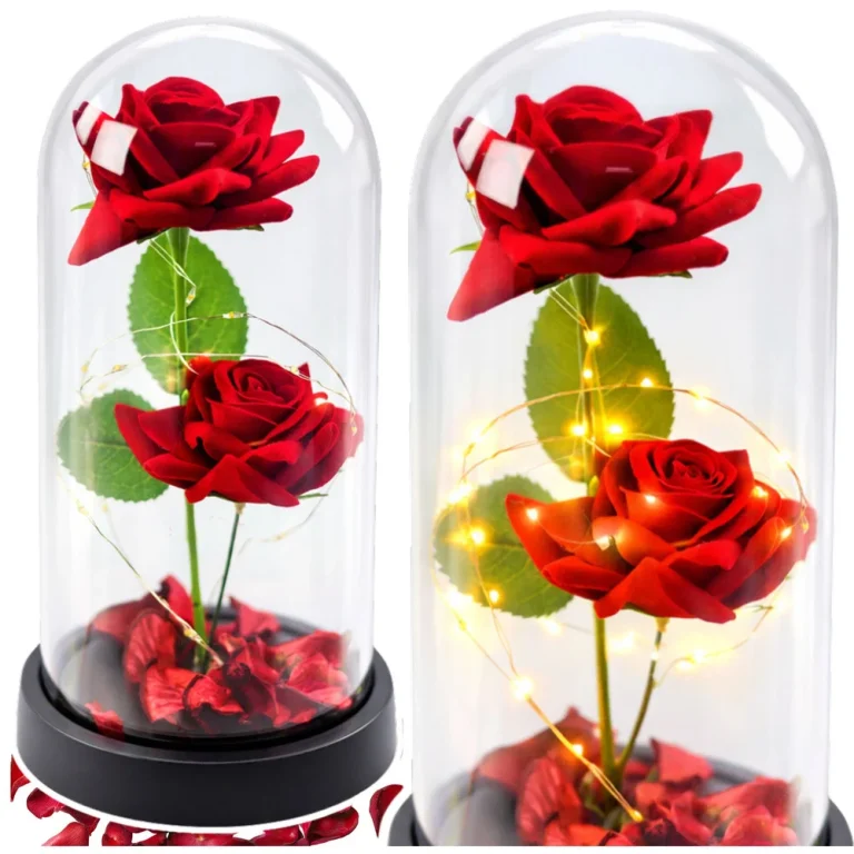 Vječne 2 Ruže U Kupoli S Led Rasvjetom Crvene 21 × 11 Cm 2