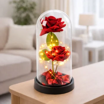Vječne 2 Ruže U Kupoli S Led Rasvjetom Crvene 21 × 11 Cm 3