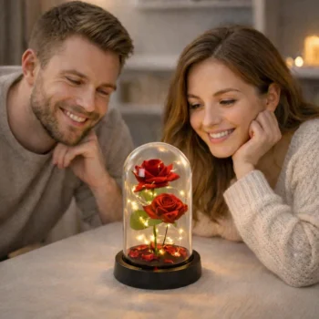Vječne 2 Ruže U Kupoli S Led Rasvjetom Crvene 21 × 11 Cm 8