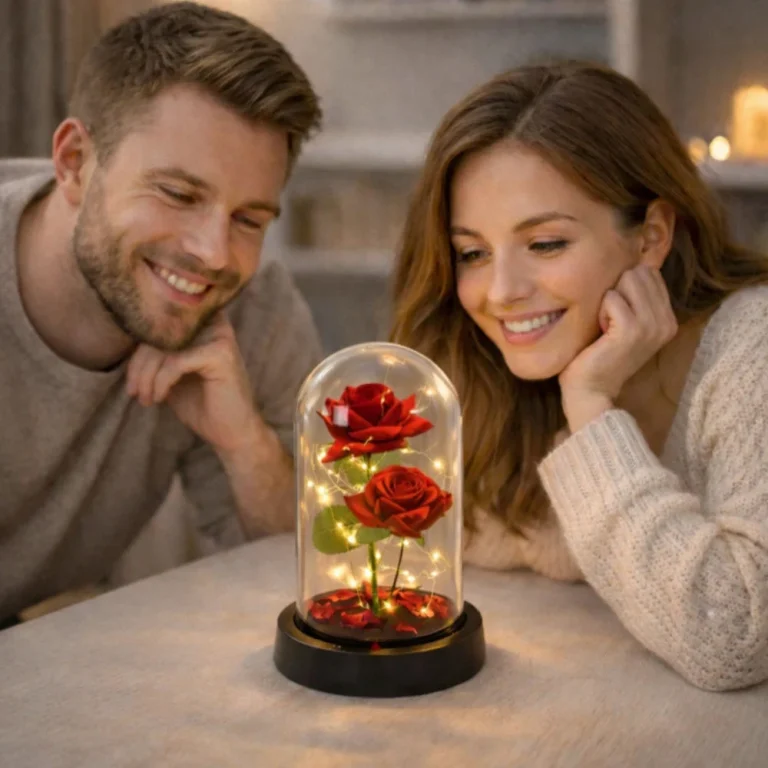 Vječne 2 Ruže U Kupoli S Led Rasvjetom Crvene 21 × 11 Cm 8