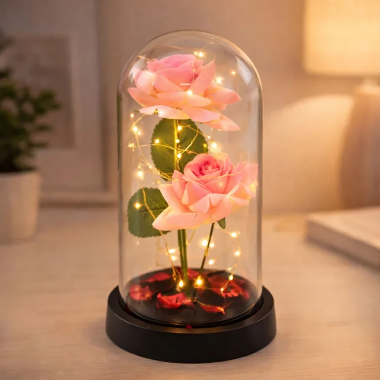 Vječne 2 Ruže U Kupoli S Led Rasvjetom Ružičaste 21 × 11 Cm 5
