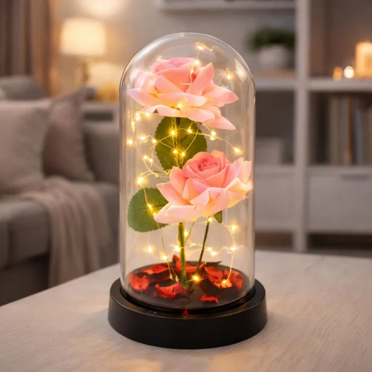 Vječne 2 Ruže U Kupoli S Led Rasvjetom Ružičaste 21 × 11 Cm 6