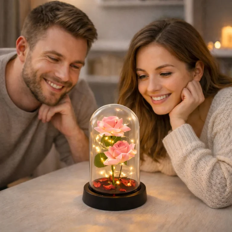 Vječne 2 Ruže U Kupoli S Led Rasvjetom Ružičaste 21 × 11 Cm 8