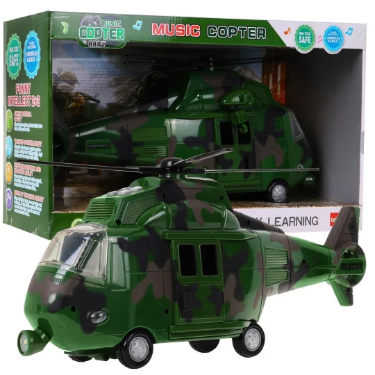 Vojni Helikopter Za Djecu 3+ Zeleni + Zvukovi Svjetla + Pokretni Dijelovi 1