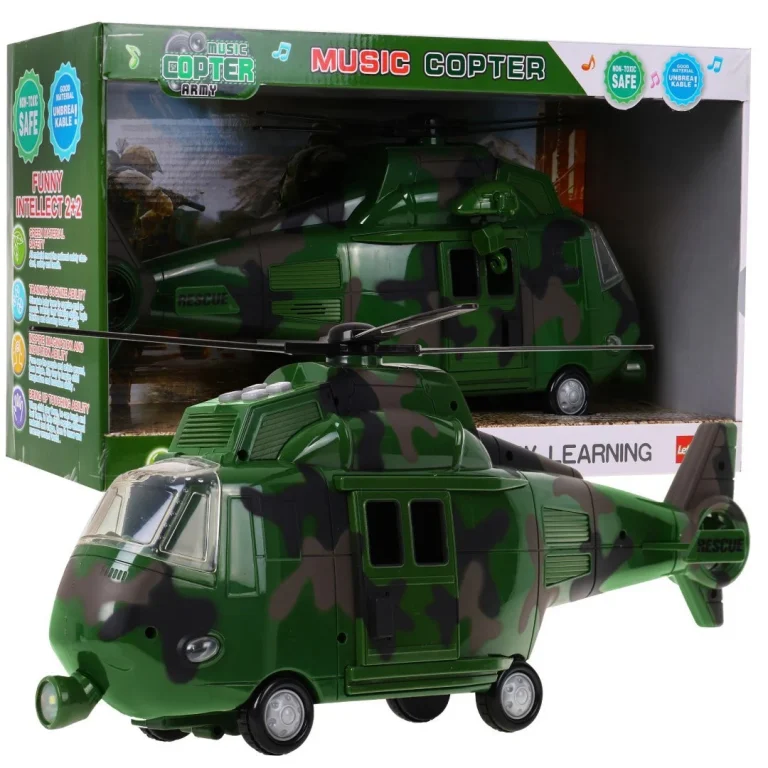 Vojni Helikopter Za Djecu 3+ Zeleni + Zvukovi Svjetla + Pokretni Dijelovi 1