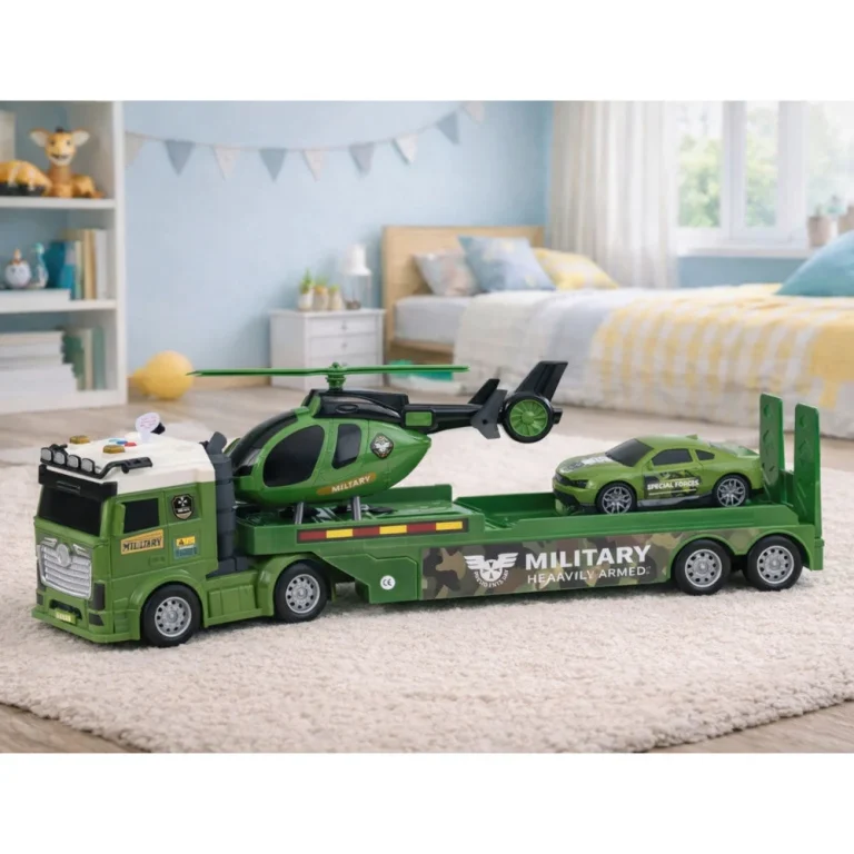 Vojni Set, Vučni Kamion, Automobil I Helikopter, Svjetla I Zvuk 3