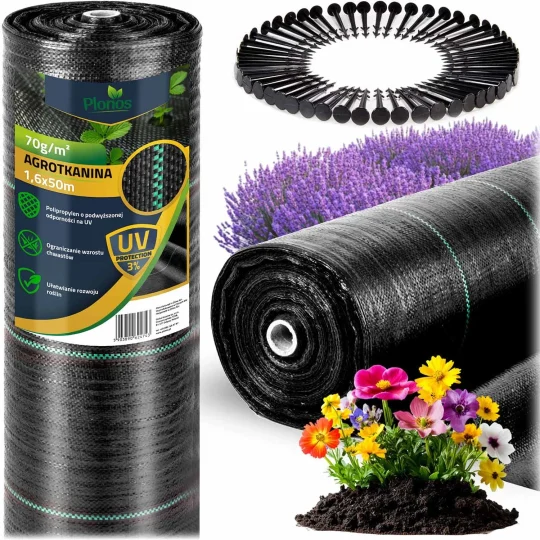 Vrtni Agrotekstil 1,6 M X 50 M 70 G/m2 + 50 Plonos Iglica Crni 1