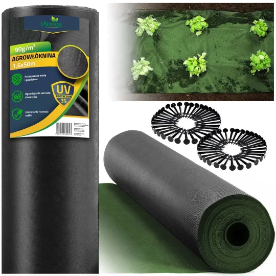 Vrtni Agrotekstil 1,6 M X 50 M 90 G/m2 + 100 Plonos Iglica Crni I Zeleni 1