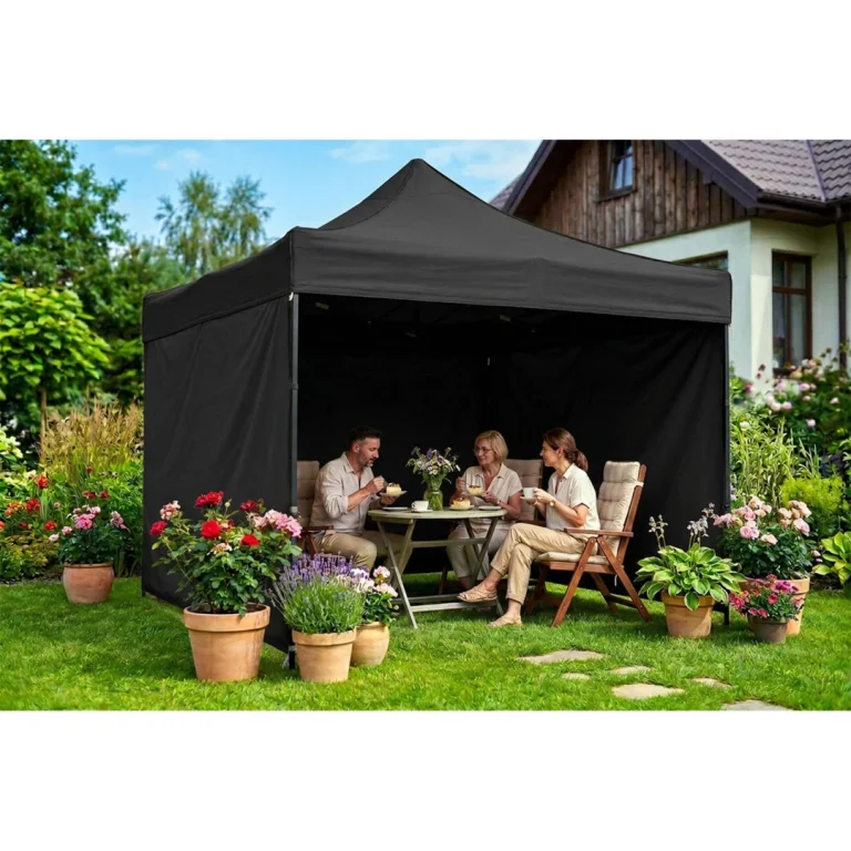Vrtni Paviljon Plonos 3 × 3 M S 3 Zida, Crni 3