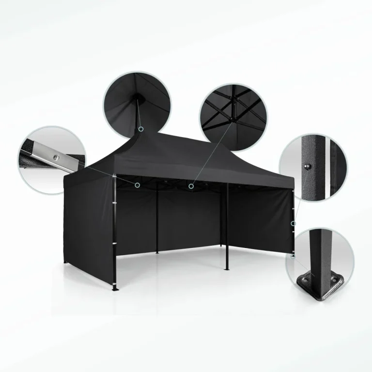 Vrtni Paviljon Plonos 3 × 6 M S 3 Zida, Crni 6