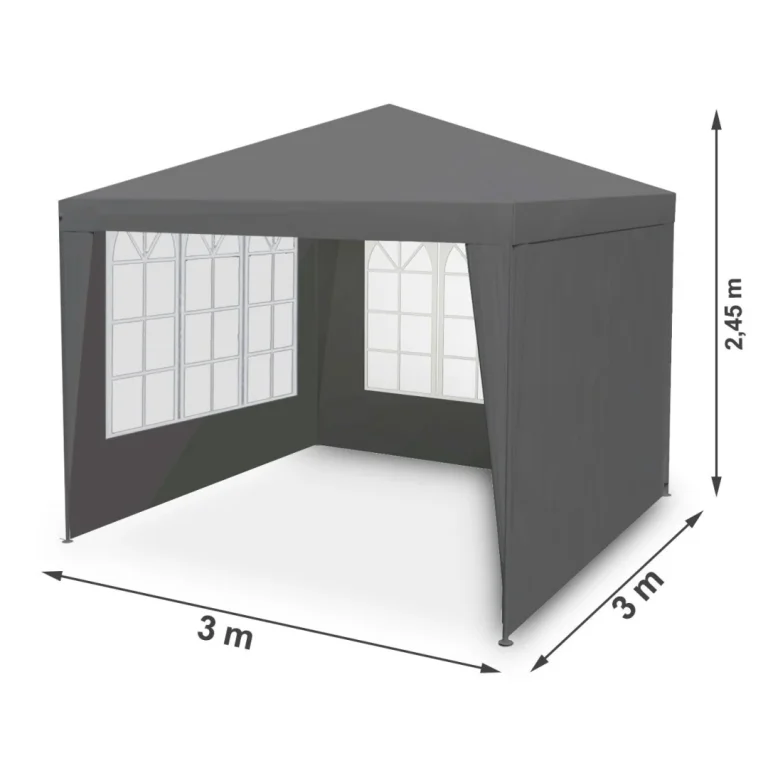 Vrtni Paviljon S 4 Stijenke, 3 × 3 M, Sivi, Plonos 4
