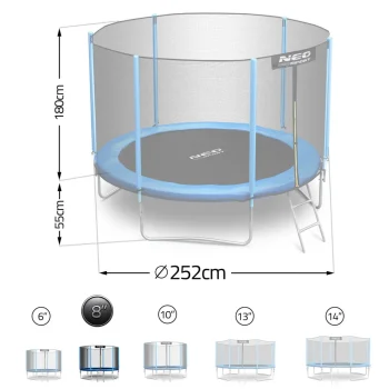 Vrtni Trampolin Neo Sport, Ø 252 Cm (8 Ft), Vanjska Mreža I Ljestve, Plava 6