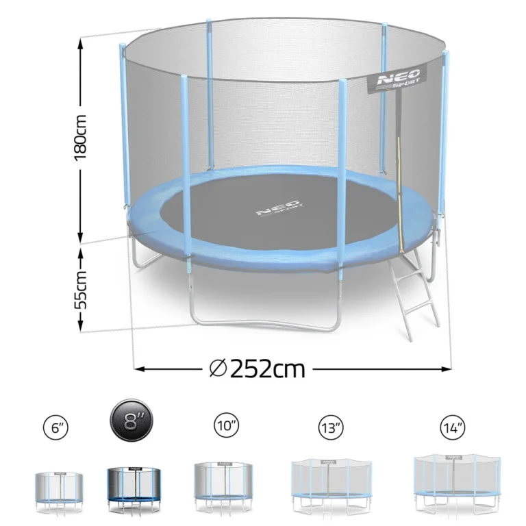 Vrtni Trampolin Neo Sport, Ø 252 Cm (8 Ft), Vanjska Mreža I Ljestve, Plava 6