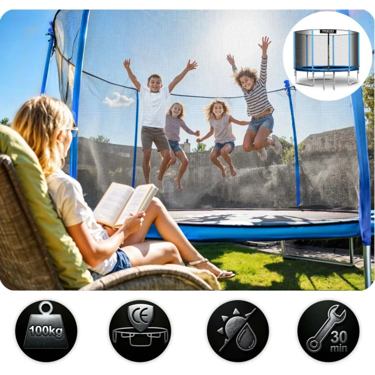 Vrtni Trampolin Neo Sport, Ø 252 Cm (8 Ft), Vanjska Mreža I Ljestve, Plava 8