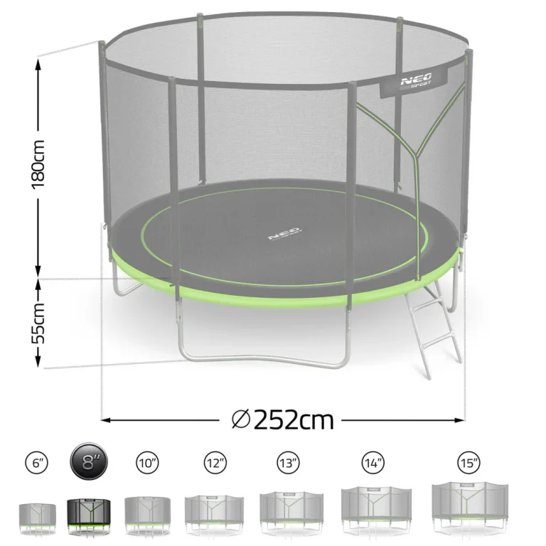 Vrtni Trampolin Neo Sport, Ø 252 Cm (8 Ft), Vanjska Mreža I Ljestve, Siva, Var. Ns 08z231 14