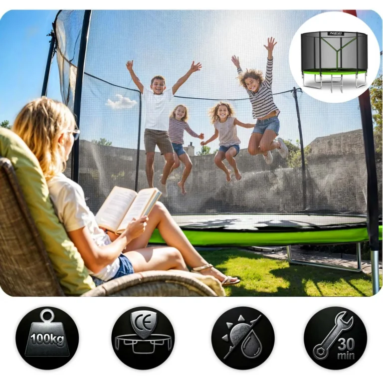 Vrtni Trampolin Neo Sport, Ø 252 Cm (8 Ft), Vanjska Mreža I Ljestve, Siva, Var. Ns 08z231 7