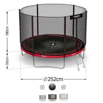 Vrtni Trampolin Neo Sport, Ø 252 Cm (8 Ft), Vanjska Mreža I Ljestve, Siva, Var. Ns 08z241 5