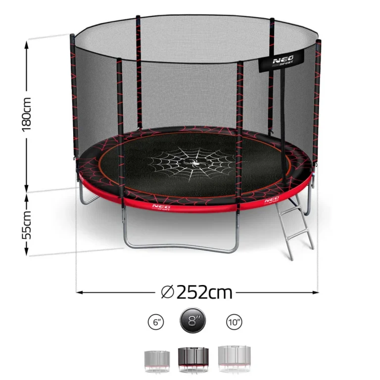 Vrtni Trampolin Neo Sport, Ø 252 Cm (8 Ft), Vanjska Mreža I Ljestve, Siva, Var. Ns 08z241 5
