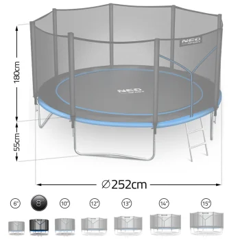 Vrtni Trampolin Neo Sport, Ø 252 Cm (8 Ft), Vanjska Mreža I Ljestve, Siva 6