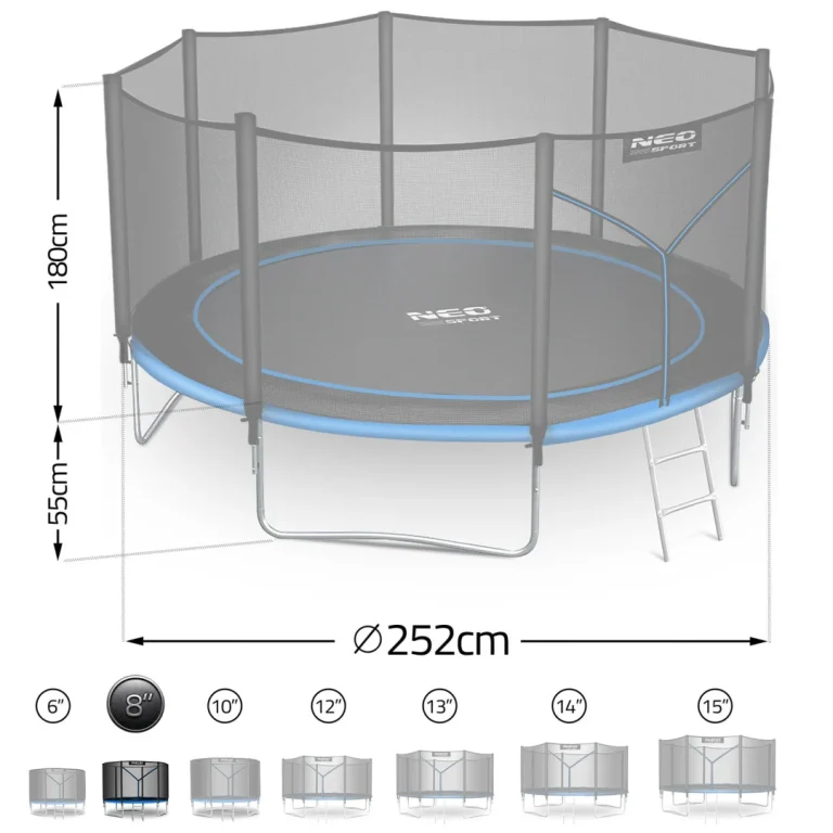 Vrtni Trampolin Neo Sport, Ø 252 Cm (8 Ft), Vanjska Mreža I Ljestve, Siva 6