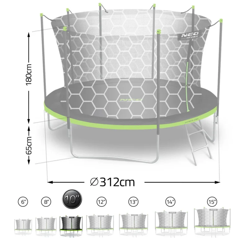Vrtni Trampolin Neo Sport, Ø 312 Cm (10 Ft), Unutarnja Mreža I Ljestve, Siva 14