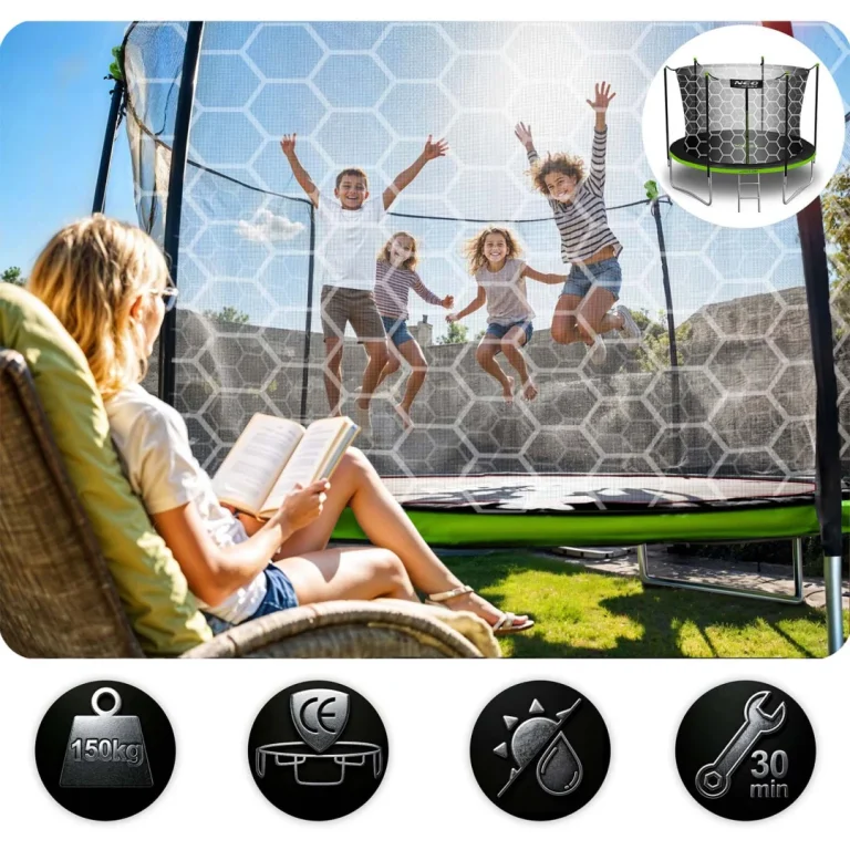 Vrtni Trampolin Neo Sport, Ø 312 Cm (10 Ft), Unutarnja Mreža I Ljestve, Siva 7