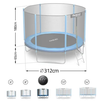 Vrtni Trampolin Neo Sport, Ø 312 Cm (10 Ft), Vanjska Mreža I Ljestve, Plava 6