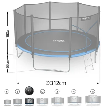 Vrtni Trampolin Neo Sport, Ø 312 Cm (10 Ft), Vanjska Mreža I Ljestve, Siva 6