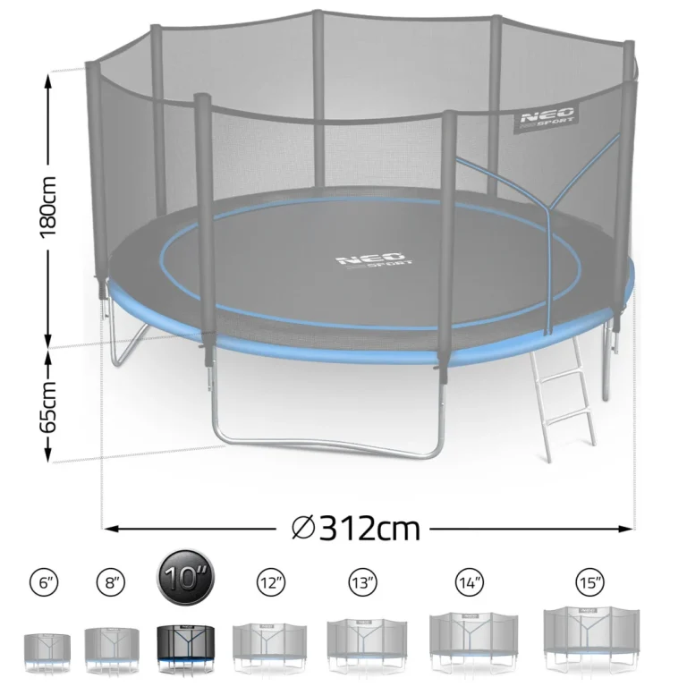 Vrtni Trampolin Neo Sport, Ø 312 Cm (10 Ft), Vanjska Mreža I Ljestve, Siva 6