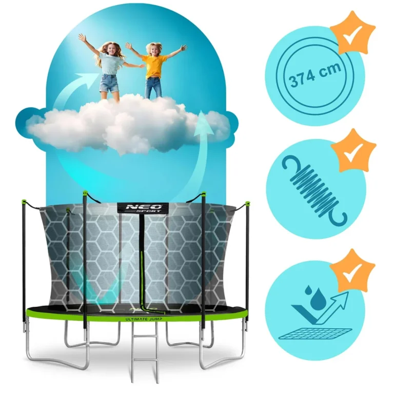 Vrtni Trampolin Neo Sport, Ø 374 Cm (12 Ft), Unutarnja Mreža I Ljestve, Siva, Var. Ns 12w231 2