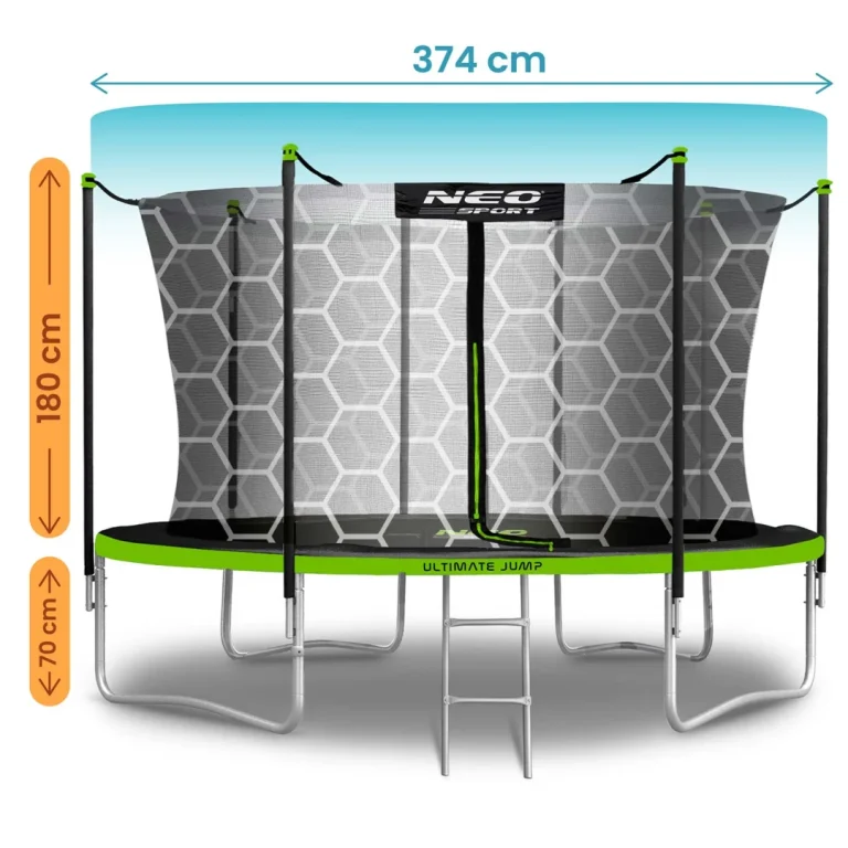 Vrtni Trampolin Neo Sport, Ø 374 Cm (12 Ft), Unutarnja Mreža I Ljestve, Siva, Var. Ns 12w231 9
