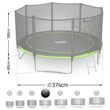 Vrtni Trampolin Neo Sport, Ø 374 Cm (12 Ft), Vanjska Mreža I Ljestve, Siva, Var. Ns 12z231 7
