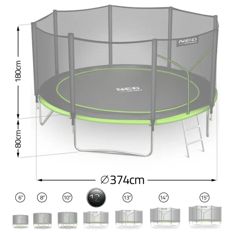 Vrtni Trampolin Neo Sport, Ø 374 Cm (12 Ft), Vanjska Mreža I Ljestve, Siva, Var. Ns 12z231 7