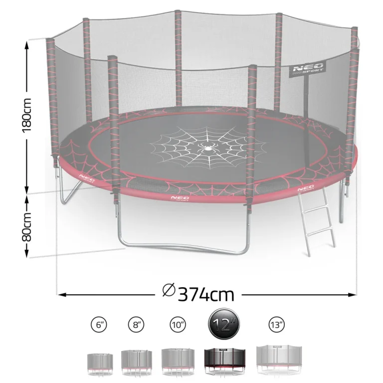 Vrtni Trampolin Neo Sport, Ø 374 Cm (12 Ft), Vanjska Mreža I Ljestve, Siva, Var. Ns 12z241 10