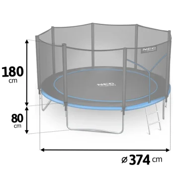Vrtni Trampolin Neo Sport, Ø 374 Cm (12 Ft), Vanjska Mreža I Ljestve, Siva 3