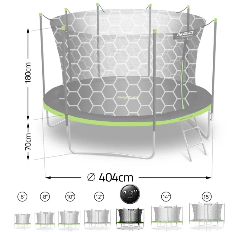 Vrtni Trampolin Neo Sport, Ø 404 Cm (13 Ft), Unutarnja Mreža I Ljestve, Siva, Var. Ns 13w231 15