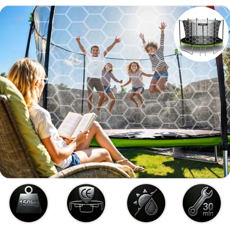Vrtni Trampolin Neo Sport, Ø 404 Cm (13 Ft), Unutarnja Mreža I Ljestve, Siva, Var. Ns 13w231 5