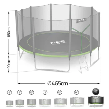 Vrtni Trampolin Neo Sport, Ø 465 Cm (15 Ft), Vanjska Mreža I Ljestve, Siva, Var. Ns 15z231 7