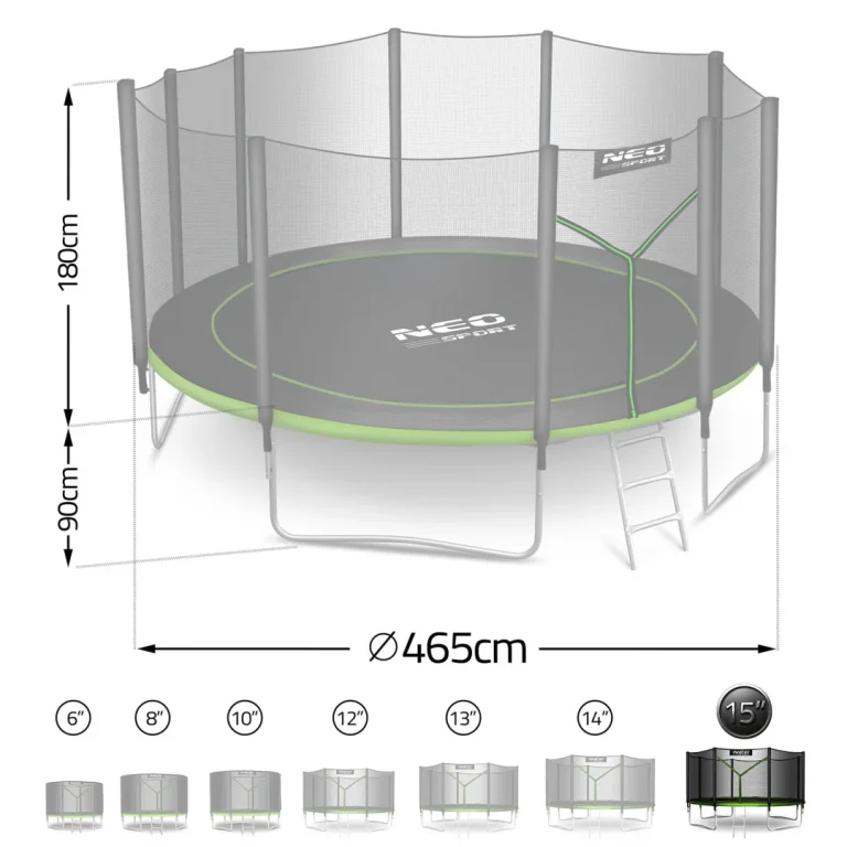 Vrtni Trampolin Neo Sport, Ø 465 Cm (15 Ft), Vanjska Mreža I Ljestve, Siva, Var. Ns 15z231 7